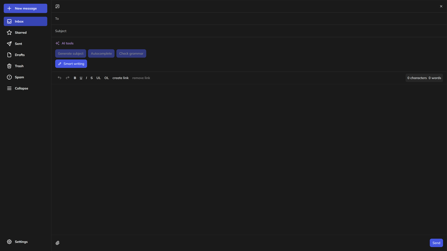 MailMate Create Email Page