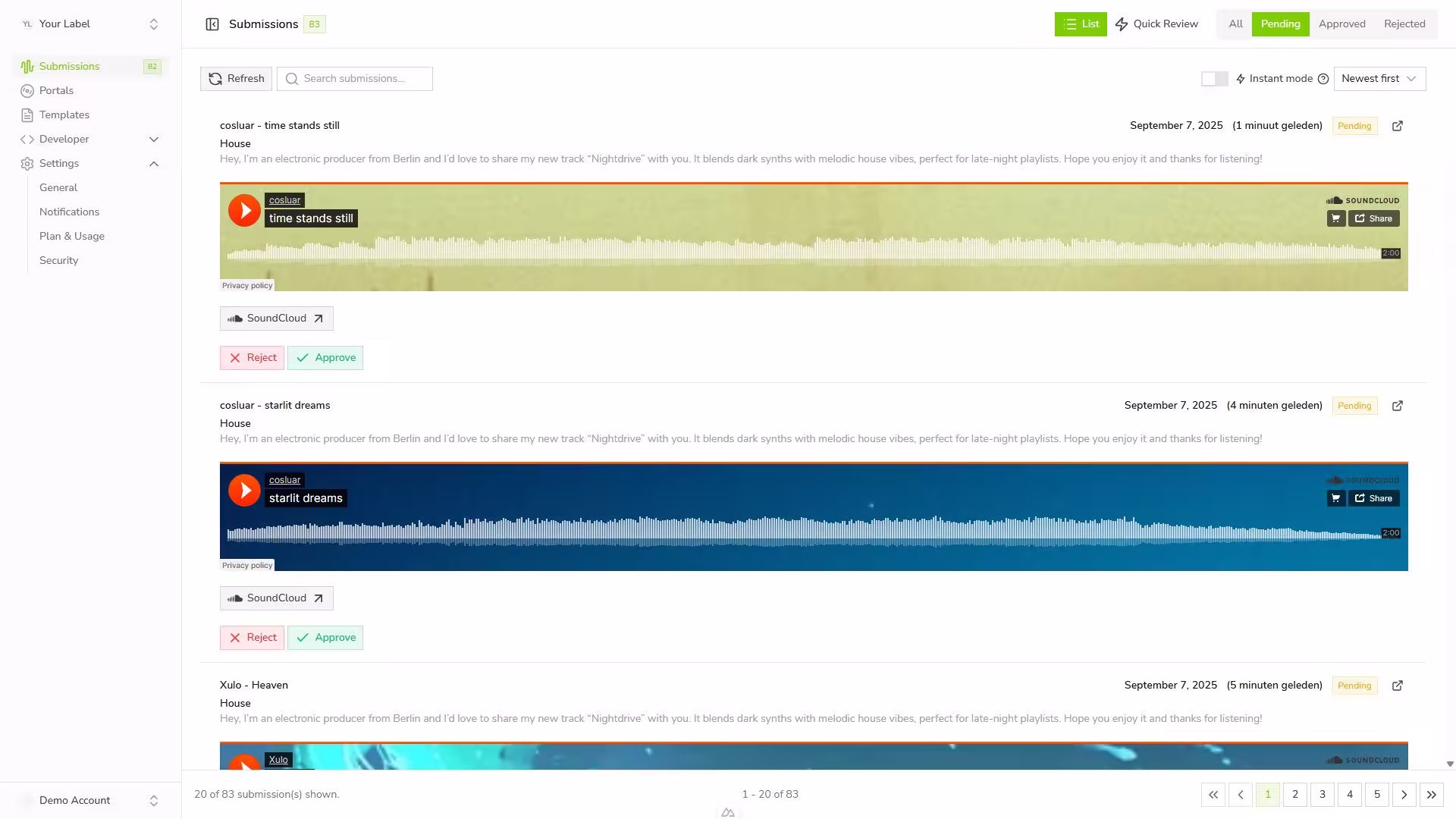 Calmo Submission list